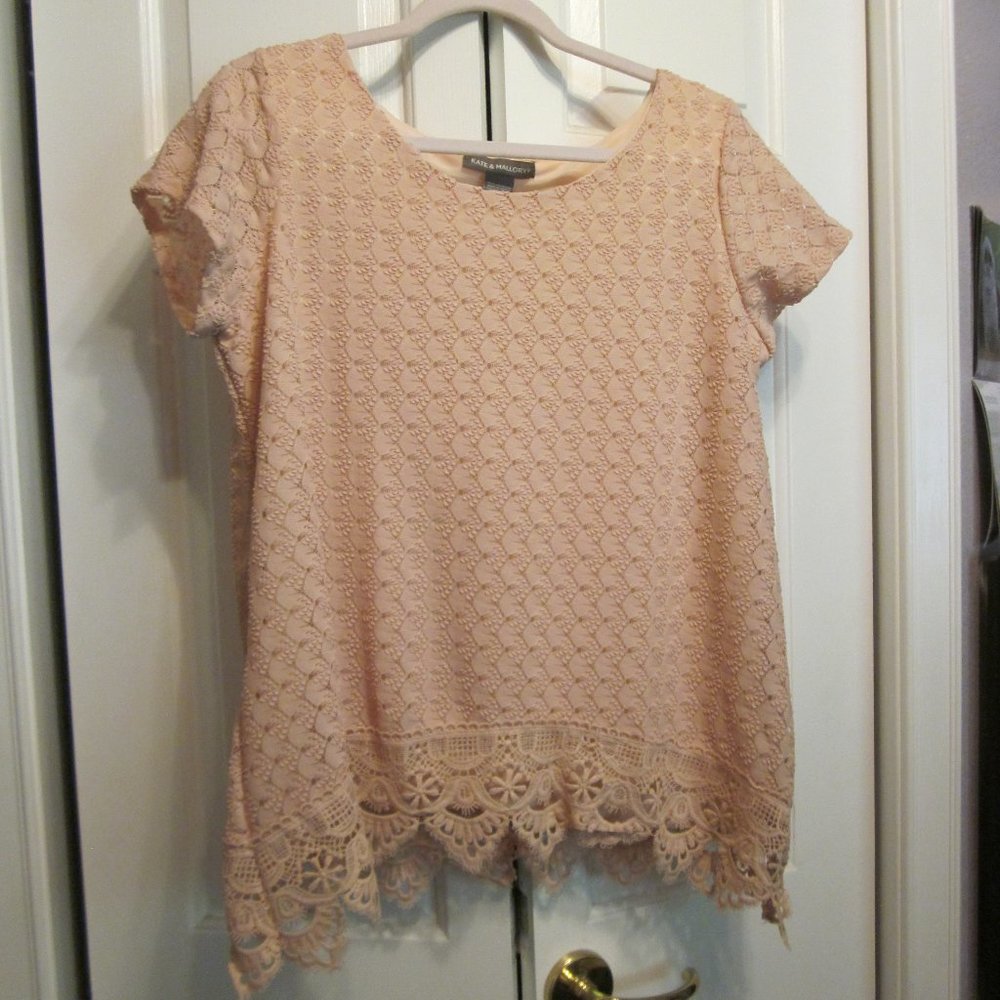 Kate & Mallory Blush Stretch Lace SS Top Sz L